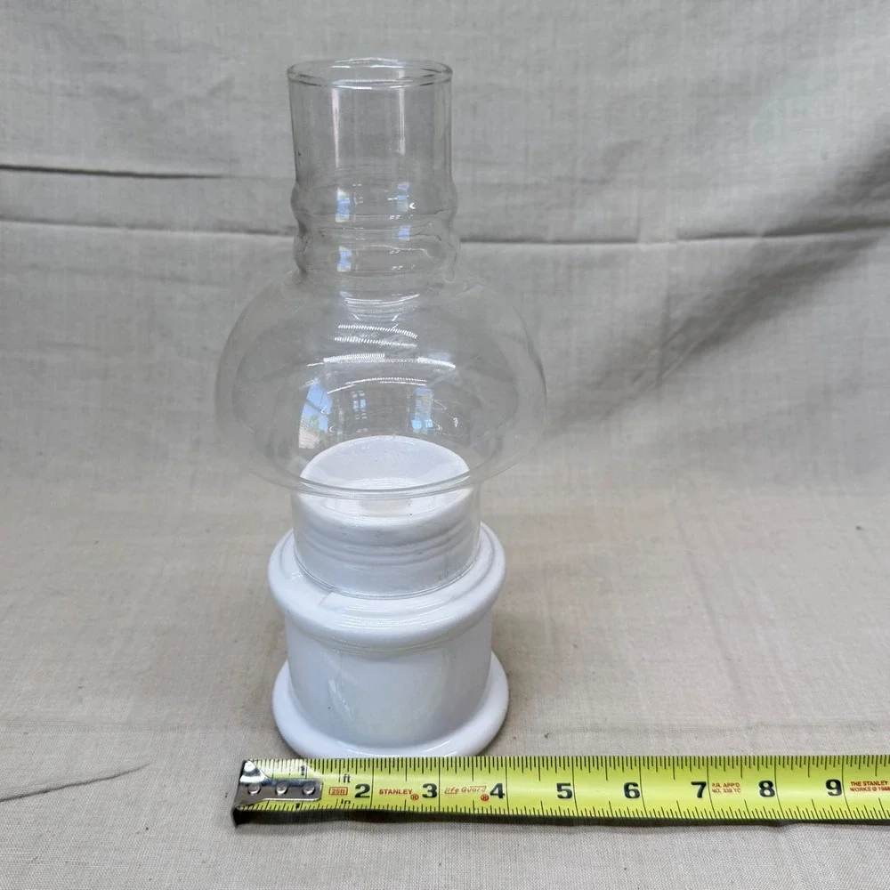 Vintage Hurricane Candle Holder White‎ Pottery Glass Fairy Lamp Cottage Decor